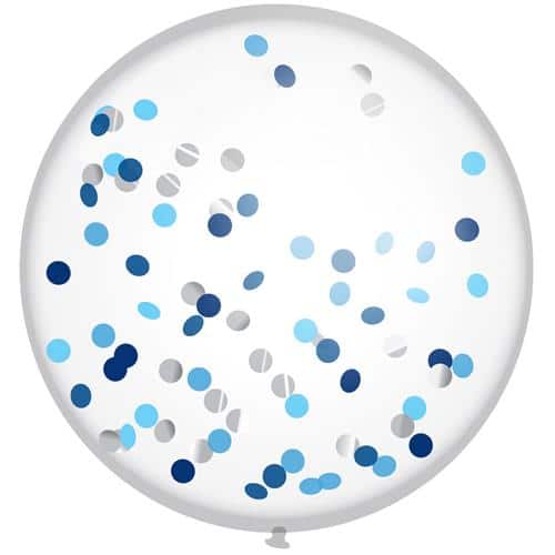 grote blauwe ballon met confetti